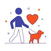 A man walking his dog with a heart in the background vector