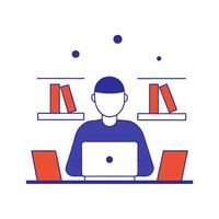 A man is sitting at a desk with a laptop vector