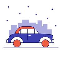 A car is shown in a city with snow falling vector