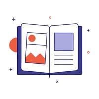 An open book with a photo on it vector
