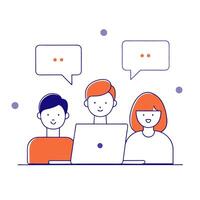 People sitting at a table with speech bubbles above them vector