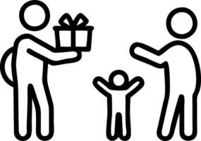 A black and white image of a man giving a gift to a child vector