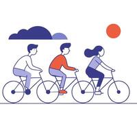 Three people riding bicycles in a line vector