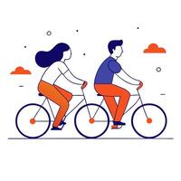 Two people riding bicycles in a flat line style vector