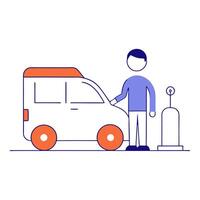 A man is filling up his car with gas vector