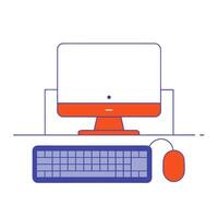 Computer monitor, keyboard and mouse on a white background vector