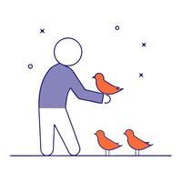 A man is feeding birds with a stick vector