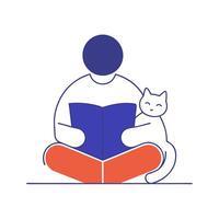 A person reading a book with a cat sitting on their lap vector