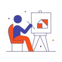 A person sitting at a desk with a paintbrush and a house vector