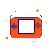 An orange and blue game console with a screen vector
