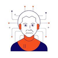An illustration of a woman with a headband and a computer vector