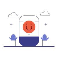 A smiling face on a pill with a chair and a cloud vector