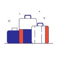 Three suitcases with a blue and orange stripe vector