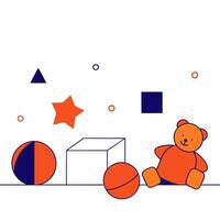 A teddy bear and a ball are sitting on a white background vector