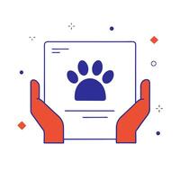 A hand holding a paper with a paw print on it vector