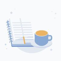 Coffee cup and notebook with pen vector