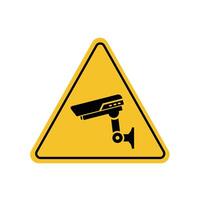 Super vigilant criminal surveillance camera is operating with yellow triangle board. Suitable for posters and web icons vector