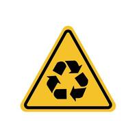 recycling area warning sign on yellow triangle board. Suitable for posters and web icons vector