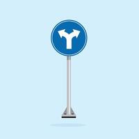 road sign icon, fork in the road on blue round board.suitable for poster use and web icon vector