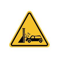 Warning sign of car crashing into wall on yellow triangle board. Suitable for poster and web icon vector
