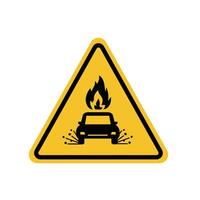 Car accident warning sign burning on yellow triangle board. Suitable for posters and web icons vector