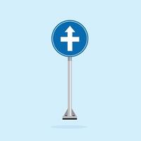 road sign icon, crossroad ahead, side roads to right and left onblue round board.suitable for poster use and web icon vector