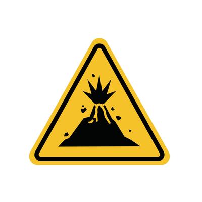 volcanic eruption warning sign on yellow triangle board. Suitable for posters and web icons