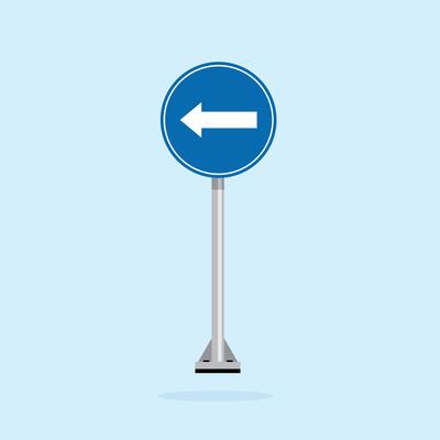 road sign icon, Left Mandatory road on blue round board. suitable for poster use and web icon