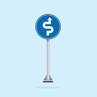 road sign icon, warning for curves blue round board. suitable for poster use and web icon vector