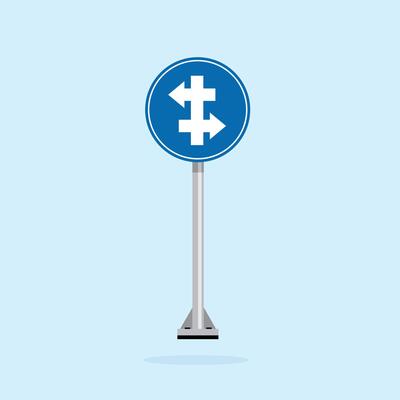 road sign icon, Divided road on on blue round board.suitable for poster use and web icon