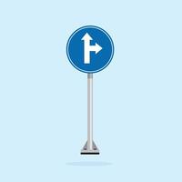 road sign icon, turn ahead road on blue round board. suitable for poster use and web icon vector