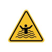 risk of drowning zone sign on yellow triangle board. Suitable for posters and web icons vector