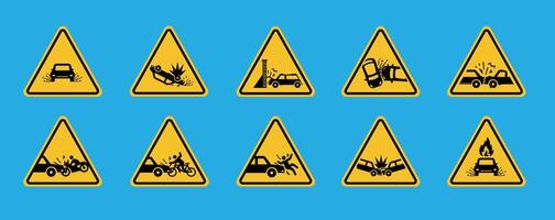 car accident warning sign on yellow triangle board. Suitable for posters and web icons vector