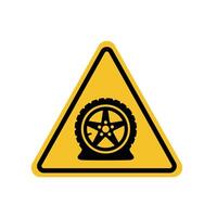 flat tire warning sign on yellow triangle board. Suitable for posters and web icons vector