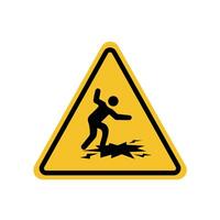 cracked floor warning on yellow triangle sign. Suitable for posters and web icons vector