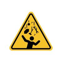Warning sign of falling objects on a yellow triangle board. Suitable for posters and web icons vector