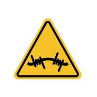 barbed wire warning sign on yellow triangle board. Suitable for posters and web icons vector