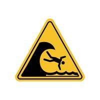 danger of big waves with yellow triangle board. Suitable for posters and web icons vector