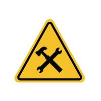 under construction at a location, wrench and lung on the yellow triangle sign. Suitable for posters and web icons vector