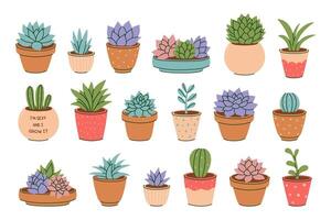 Set of simple style succulents in pots. graphics vector
