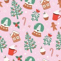 Seamless Christmas winter pattern with different elements. graphics. vector