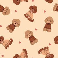 Seamless pattern of cute brown poodles in sweaters. graphics vector