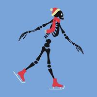 a skeleton is skating on ice skates vector