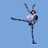 a skeleton figure skating on ice vector