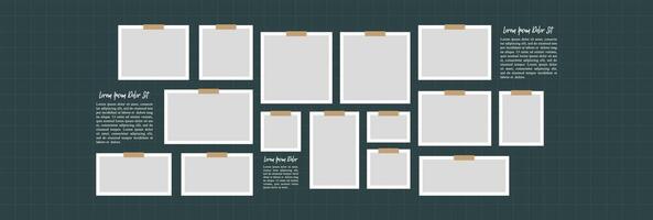 Pictures or photos frame collage, page grid layout abstract photo frames and digital photo wall template vector