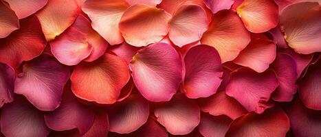 A beautiful close-up of delicate rose petals in shades of pink and peach, illustrating nature's artistry. Ideal for romantic themes and floral arrangements. photo