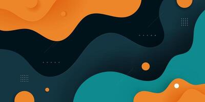 Green and orange geometric business banner design. Creative banner design with wave shapes and orange circle pattern for template. Simple design on white horizontal banner. vector
