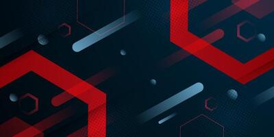 Abstract 3d background. Dark blue color gradient background. Red hexagonal element shapes pattern. Hexagonal banner design. vector