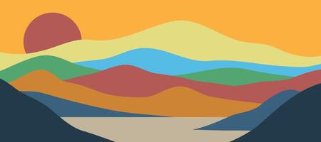 Mountain colors, translucent waves, sunset, abstract glass shapes, modern background, vector