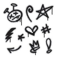 Collection of graffiti image symbols. Spray painted graffiti pattern with question marks, arrows, crowns, stars, skulls, fences and fists. Spray paint element. Street art style illustration vector